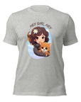 Light grey Milk Sandwich t-shirt with cartoon girl and dog under Hey Girl, Hey text.