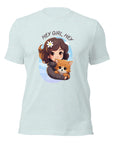Ice Blue Milk Sandwich t-shirt with cartoon girl and dog under Hey Girl, Hey text.