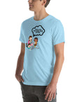 Ocean Blue t-shirt hanging on a hanger with cartoon kids and a speech bubble saying “TOLD YOU THE DARK WEB IS FUN.”