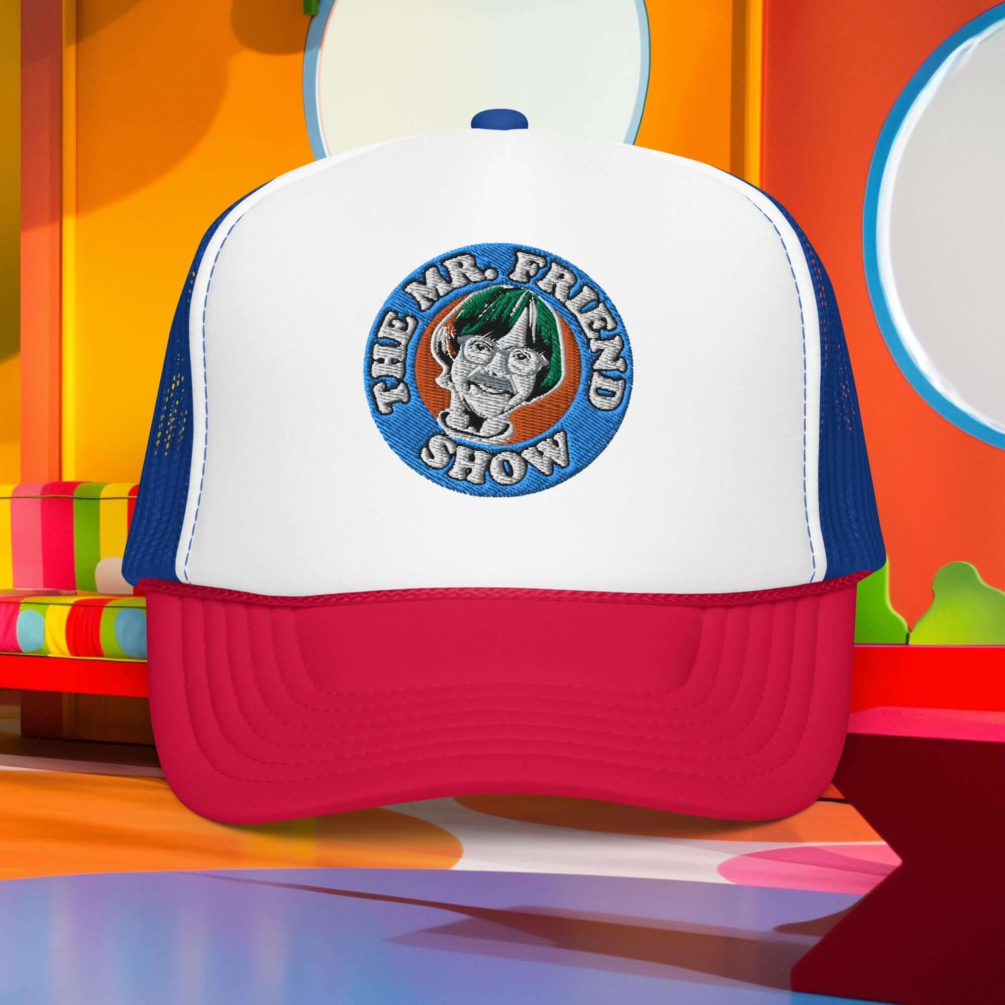 Mr. Friend Foam Truck Hat with colorful design, perfect for stylish adventures and comfortable wear.