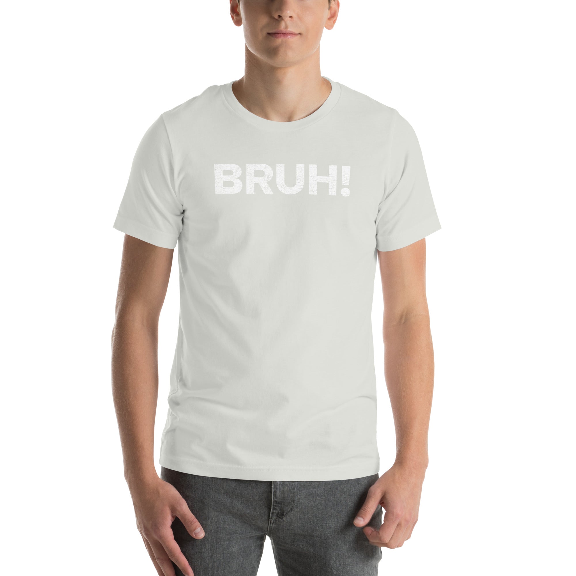 Unisex &#39;Bruh&#39; T-shirt featuring bold text, perfect for casual outings and embracing a carefree style.